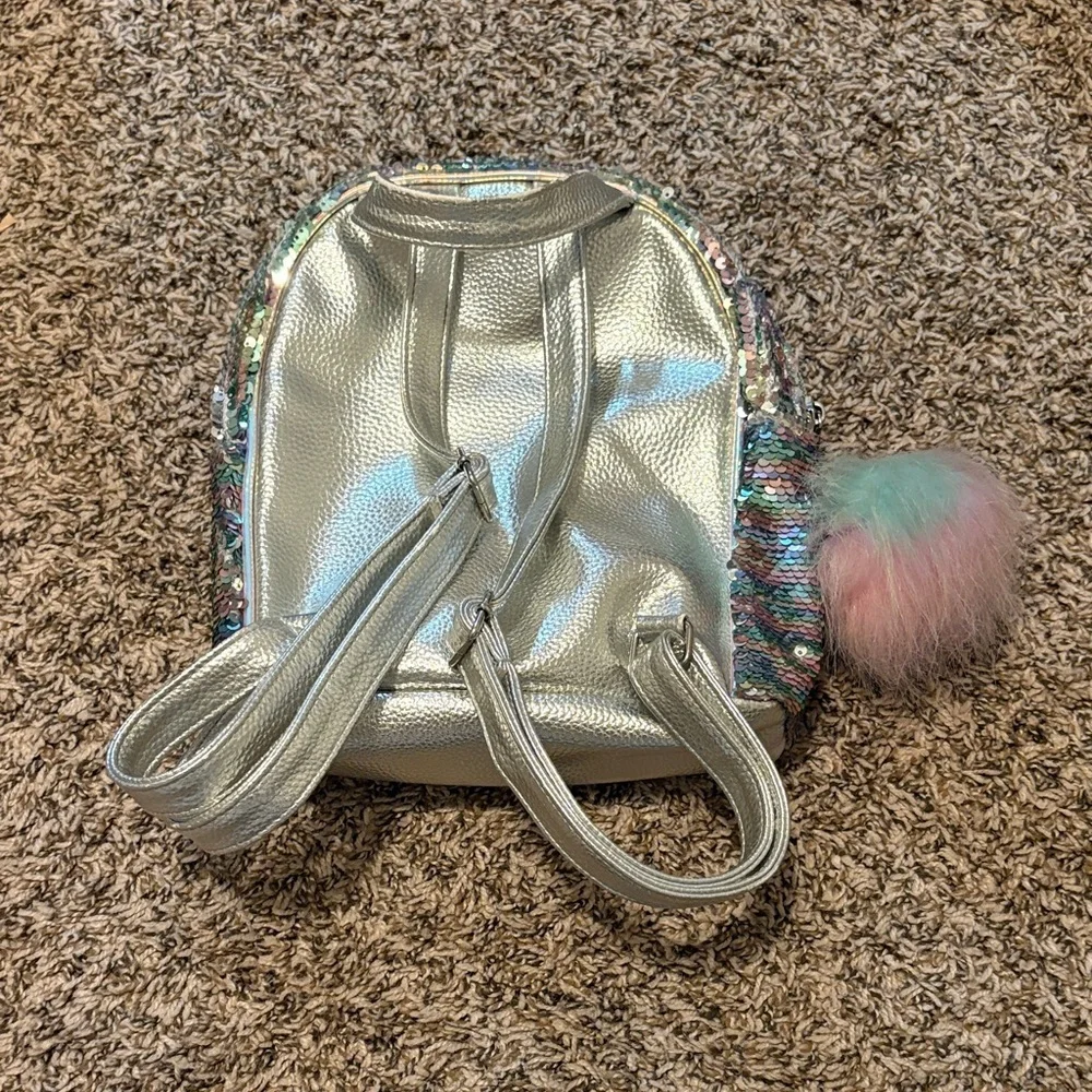 Justice K Multicolor Flip Sequin Mini Backpack with Pom Pom